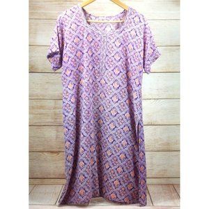 Women Ethnic Wear Top Indian Style Short Sleeve Tunic Kurta Floral Print Purple